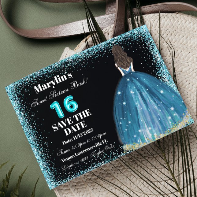 Save The Date Parties scintillant Turquoise Princesse Extravagan (Créateur téléchargé)