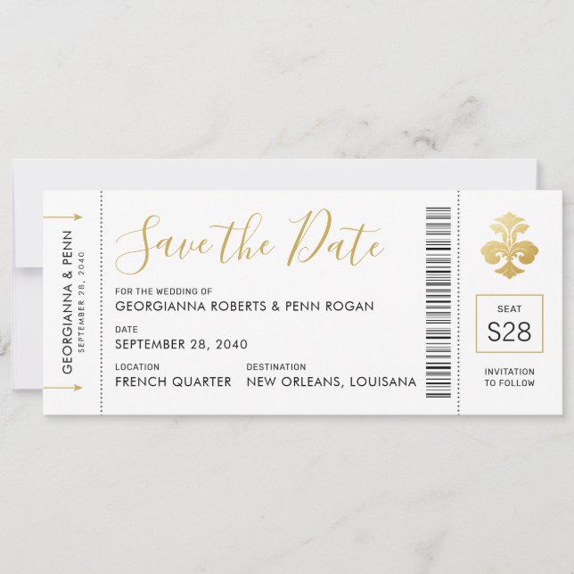 Save The Date Pass D'Embarquement Du Mariage De La Nouvelle-Orlé (Devant)