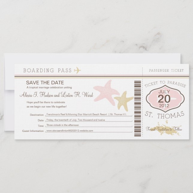 Save The Date Passe d'embarquement Mariage St. Thomas (Devant)