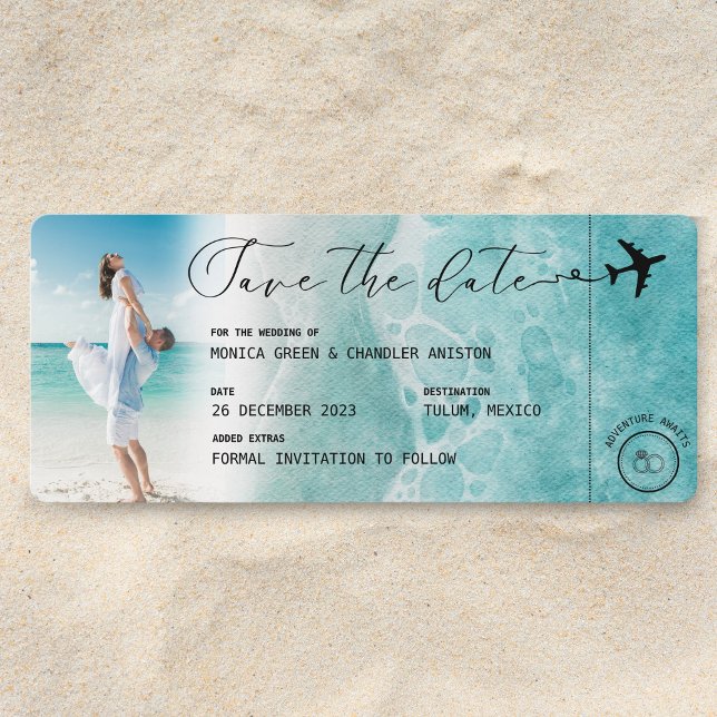 Save The Date Passe photo Ocean Beach (Save the Date Boarding Pass Ocean Beach)
