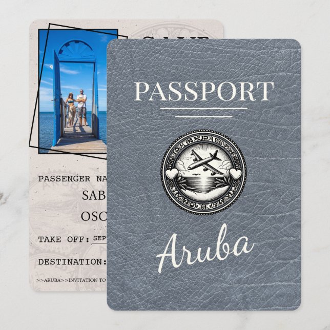 Save The Date Passeport Argent Aruba Enregistrer La Date (Devant / Derrière)