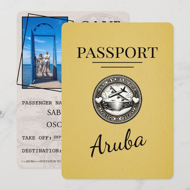 Save The Date Passeport Aruba Jaune Enregistrer La Date (Devant / Derrière)