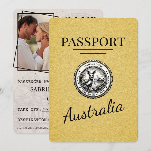 Save The Date Passeport Australie Jaune Enregistrer La Date (Devant / Derrière)