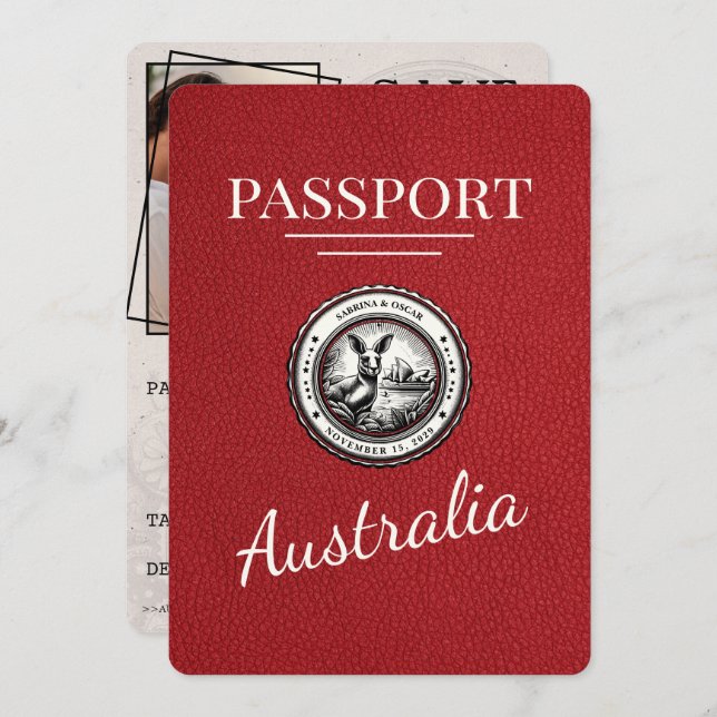 Save The Date Passeport Australien Rouge Enregistrer La Date (Devant / Derrière)