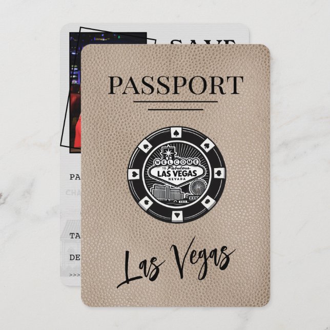 Save The Date Passeport Beige Las Vegas Enregistrer La Date (Devant / Derrière)