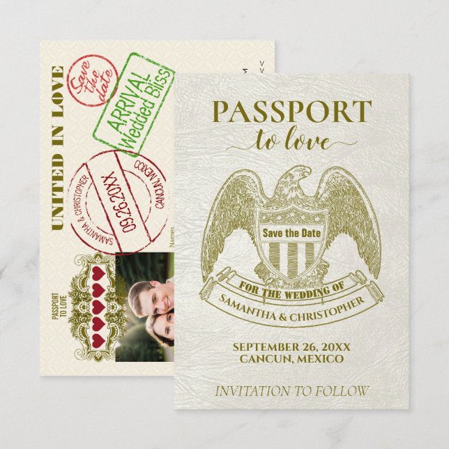 Save The Date Passeport blanc pour des funs de destination de ma (Devant / Derrière)