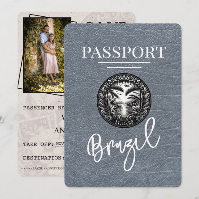 Save The Date Passeport Brésil Argent Enregistrer La Date (Devant / Derrière)