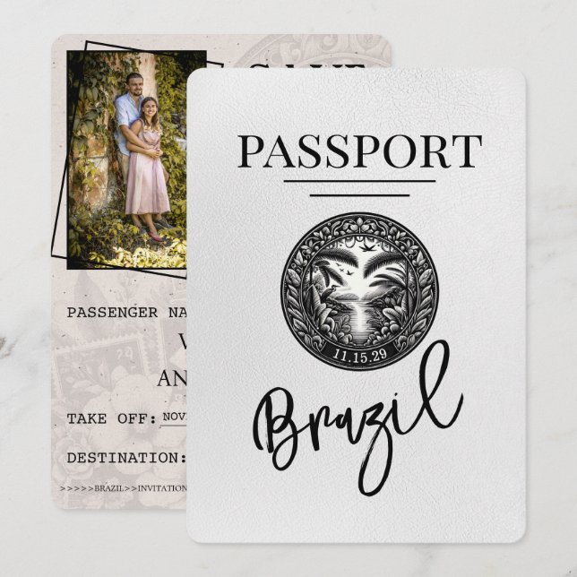 Save The Date Passeport Brésil Blanc Enregistrer La Date (Devant / Derrière)