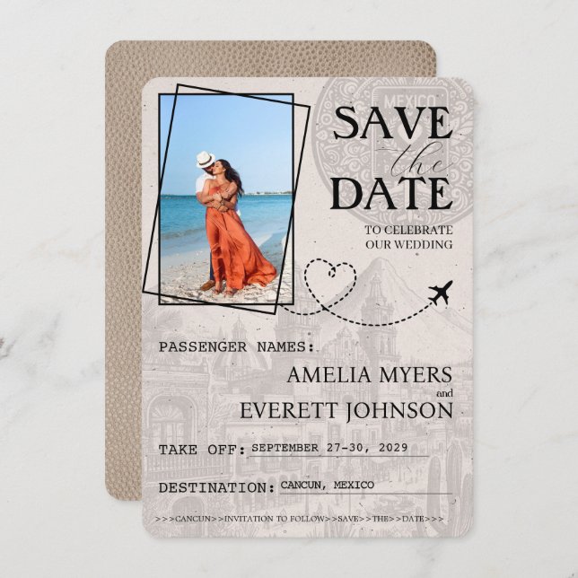 Save The Date Passeport Cancun Beige Enregistrer La Date (Devant / Derrière)