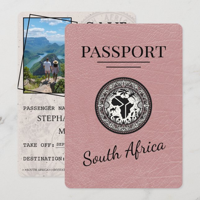 Save The Date Passeport d'Afrique du Sud Rose Dusty (Devant / Derrière)