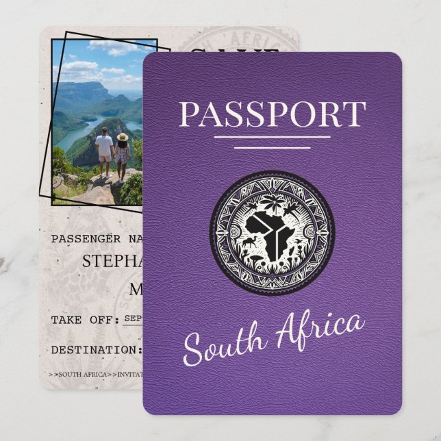 Save The Date Passeport d'Afrique du Sud violet (Devant / Derrière)