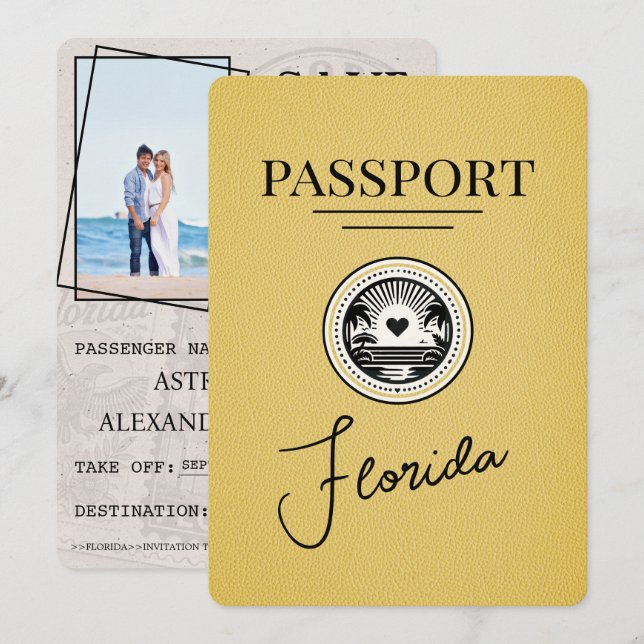 Save The Date Passeport De Floride Jaune Enregistrer La Date (Devant / Derrière)