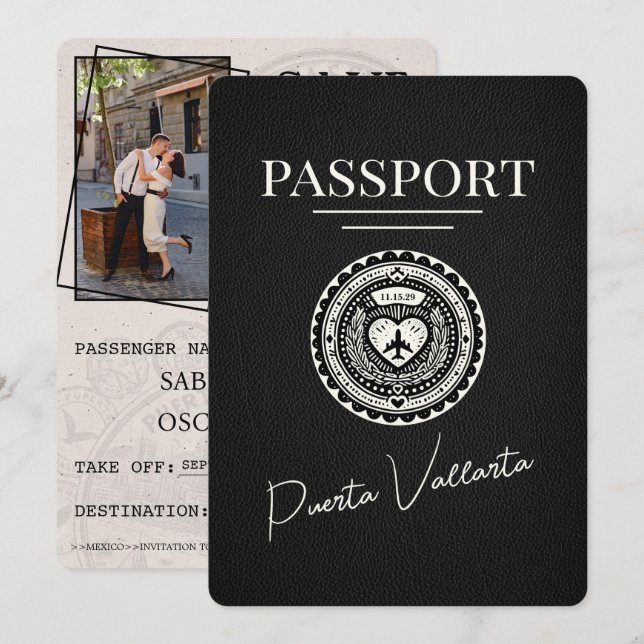 Save The Date Passeport de la Puerta Vallarta Noire (Devant / Derrière)