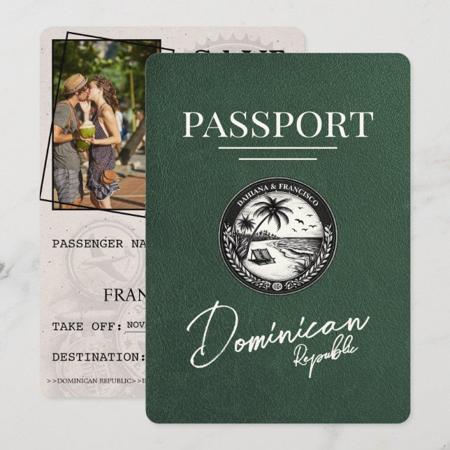 Save The Date Passeport de la République Dominicaine Verte (Devant / Derrière)