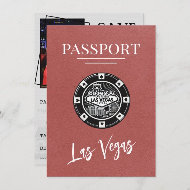 Save The Date Passeport De Las Vegas En Bourgogne Lumière Économ (Devant / Derrière)