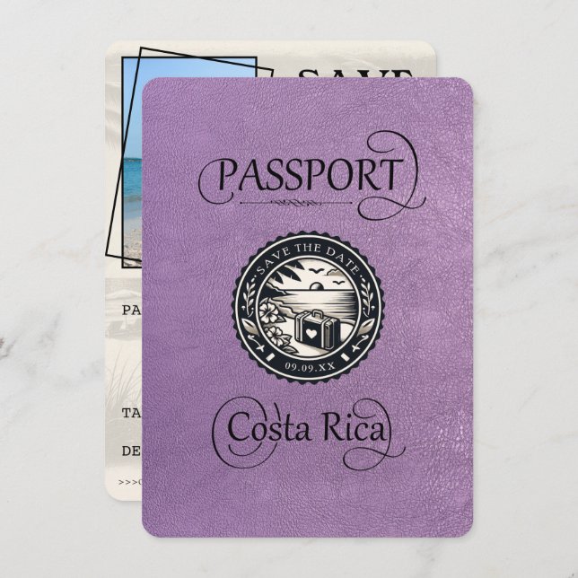 Save The Date Passeport de Lavender Costa Rica (Devant / Derrière)
