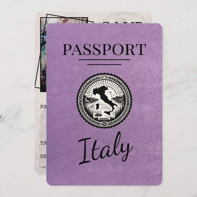 Save The Date Passeport de Lavender Purple Italie (Devant / Derrière)