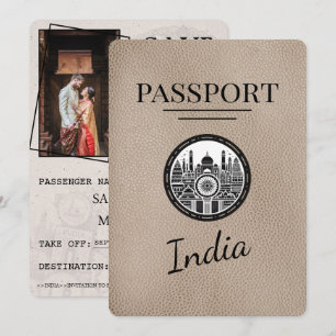 Save The Date Passeport De L'Inde Beige Enregistrer La Date