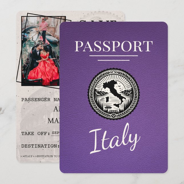 Save The Date Passeport de l'Italie pourpre (Devant / Derrière)