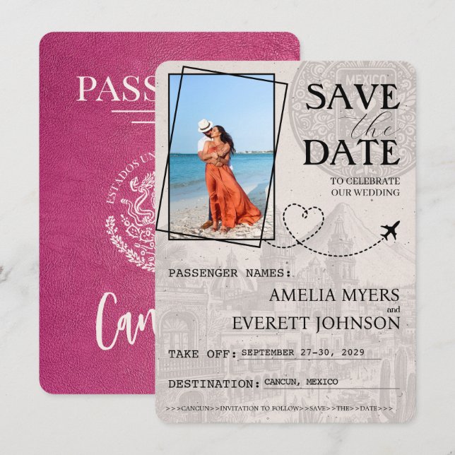 Save The Date Passeport De Magenta Cancun Enregistrer La Date (Devant / Derrière)