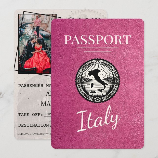 Save The Date Passeport de Magenta Italie (Devant / Derrière)