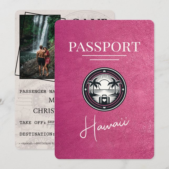Save The Date Passeport de Magenta Pink Hawaii Enregistrer La Da (Devant / Derrière)