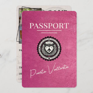 Save The Date Passeport de Magenta Pink Puerta Vallarta