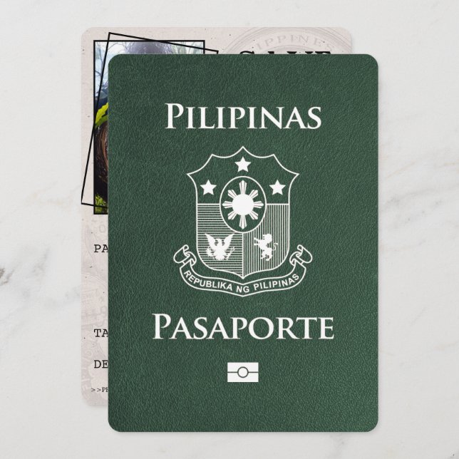 Save The Date Passeport Des Philippines Vertes Enregistrer La Da (Devant / Derrière)
