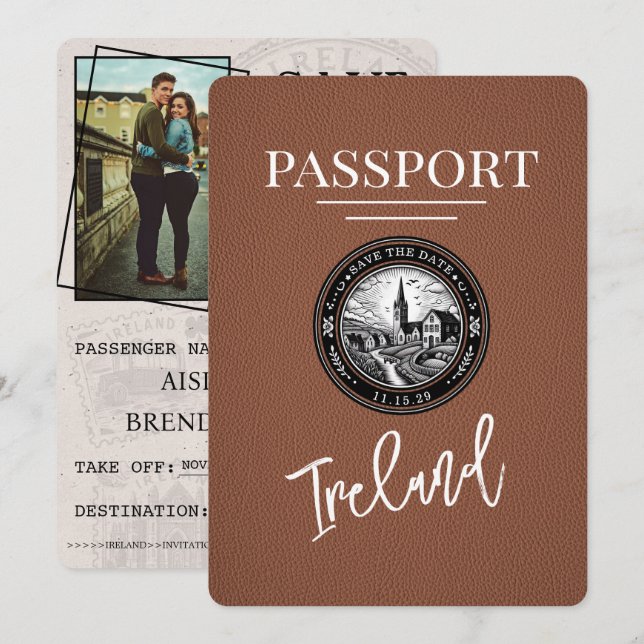 Save The Date Passeport D'Irlande Brown Enregistrer La Date (Devant / Derrière)