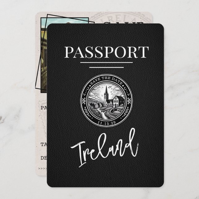 Save The Date Passeport D'Irlande Noire Enregistrer La Date (Devant / Derrière)