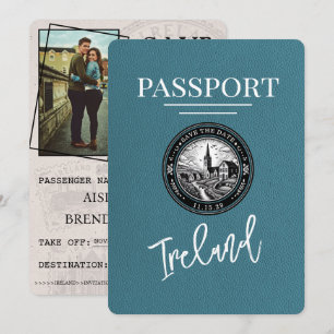 Save The Date Passeport D'Irlande turquoise Enregistrer La Date