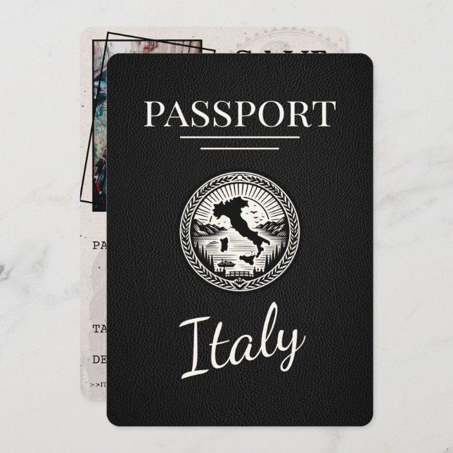 Save The Date Passeport d'Italie noire (Devant / Derrière)
