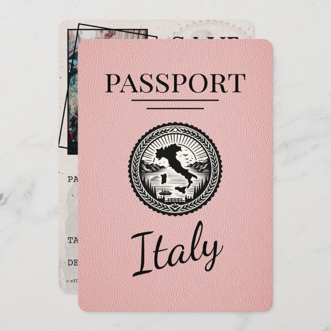 Save The Date Passeport d'Italie rose (Devant / Derrière)