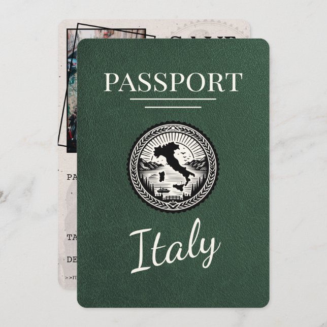 Save The Date Passeport d'Italie verte (Devant / Derrière)