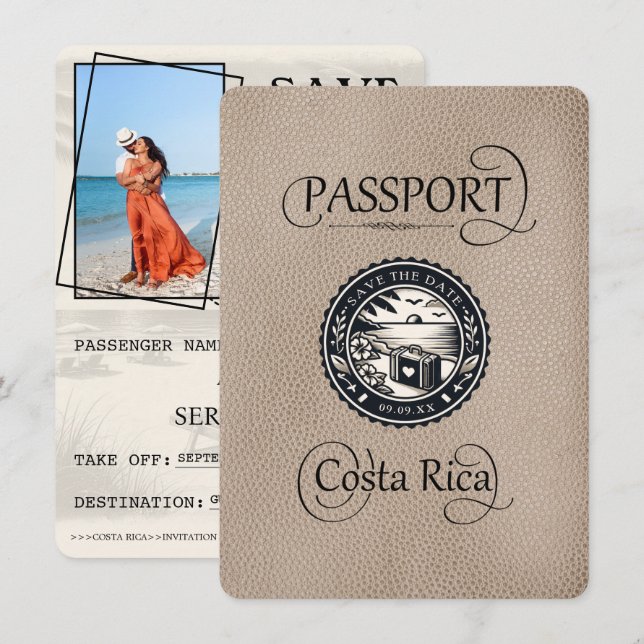 Save The Date Passeport du Costa Rica beige (Devant / Derrière)