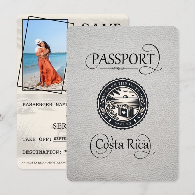Save The Date Passeport du Costa Rica blanc (Devant / Derrière)