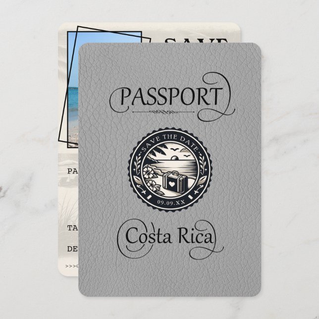 Save The Date Passeport du Costa Rica gris (Devant / Derrière)