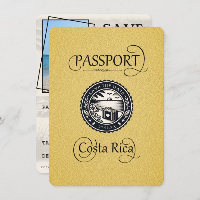 Save The Date Passeport du Costa Rica jaune (Devant / Derrière)