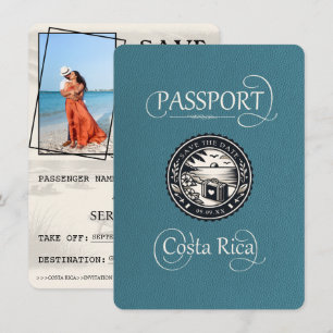 Save The Date Passeport du Costa Rica turquoise
