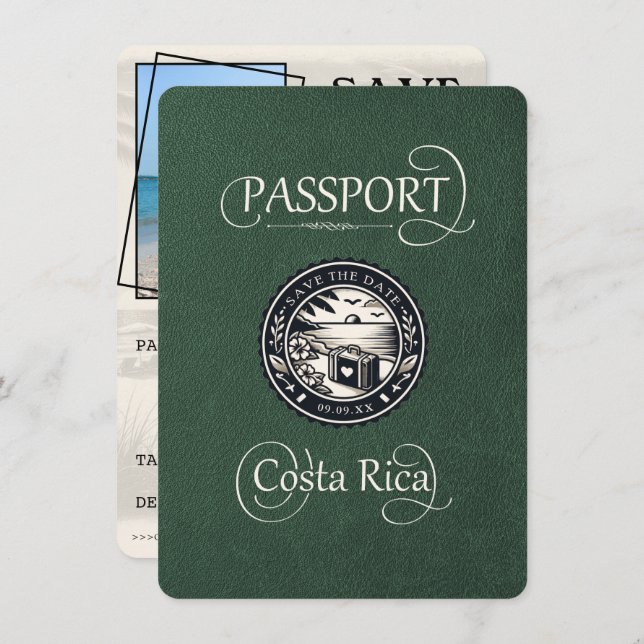 Save The Date Passeport du Costa Rica vert (Devant / Derrière)