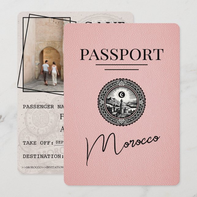 Save The Date Passeport Du Maroc Rose Enregistrer La Date (Devant / Derrière)