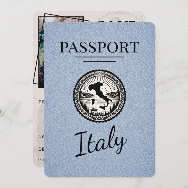 Save The Date Passeport Dusty Blue Italie (Devant / Derrière)