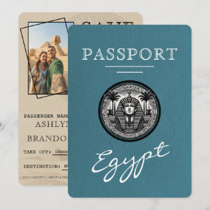 Save The Date Passeport Égypte Mariage Teal Sauvegarder la Date