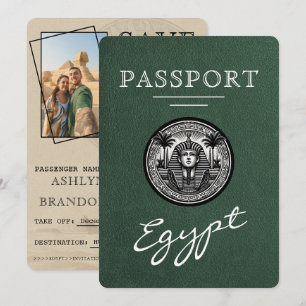 Save The Date Passeport Égypte Mariage Vert Sauvegarder la Date