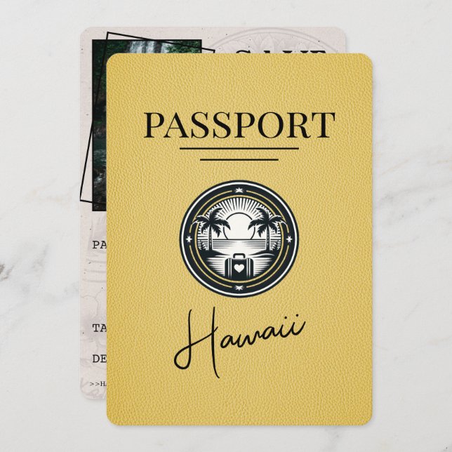 Save The Date Passeport Hawaii Jaune Enregistrer La Date (Devant / Derrière)
