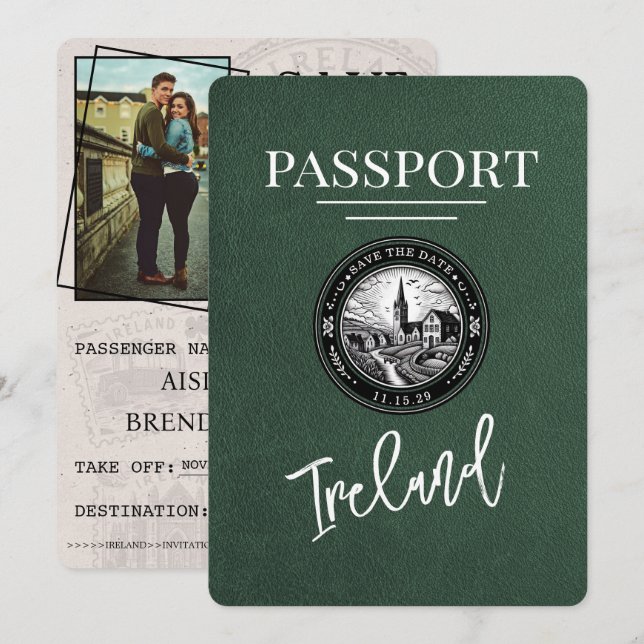 Save The Date Passeport Irlande Verte Enregistrer La Date (Devant / Derrière)