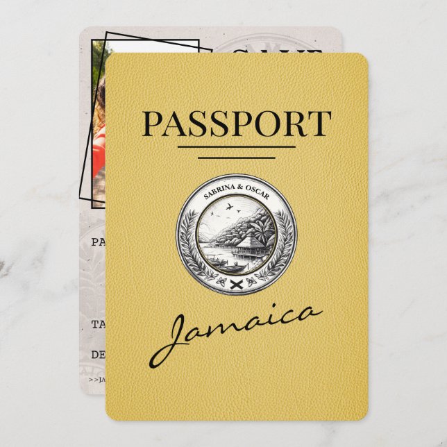 Save The Date Passeport Jamaïque Jaune Enregistrer La Date (Devant / Derrière)