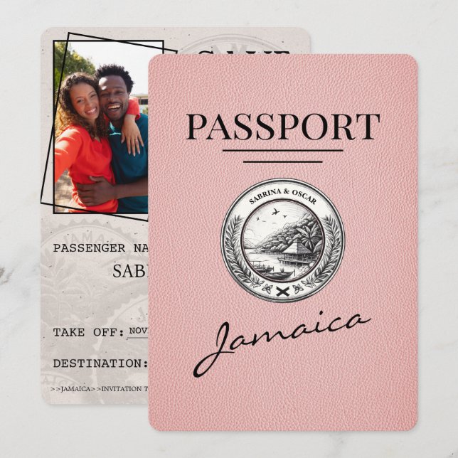 Save The Date Passeport Jamaïque Rose Enregistrer La Date (Devant / Derrière)