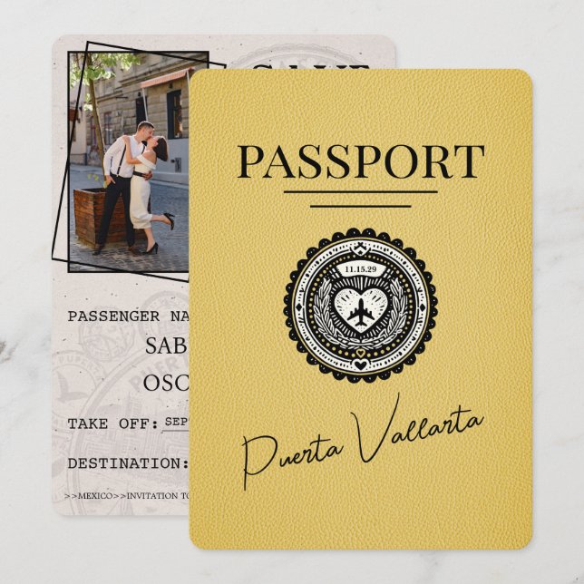 Save The Date Passeport Jaune Puerta Vallarta Enregistrer La Dat (Devant / Derrière)