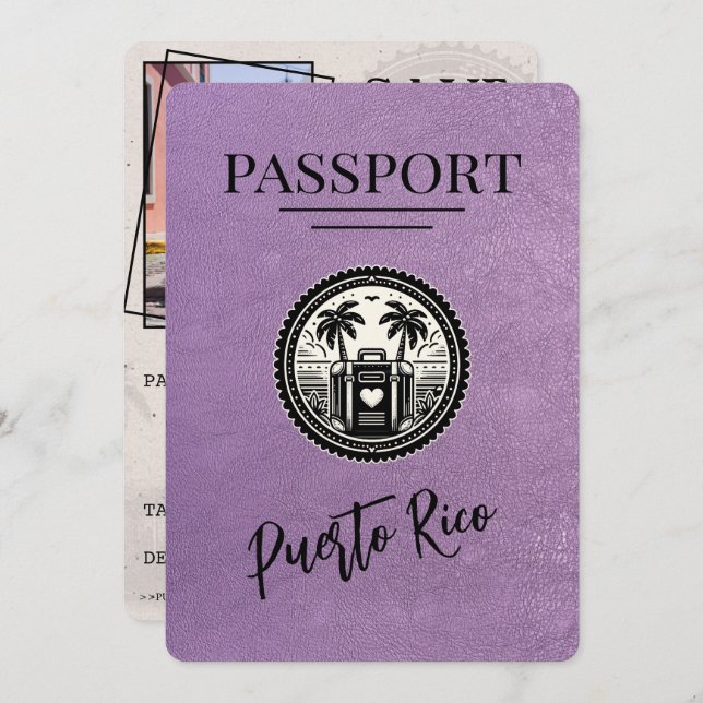 Save The Date Passeport Lavender Porto Rico (Devant / Derrière)